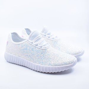 White Shinny Glitter White Athletic Light Sneakers